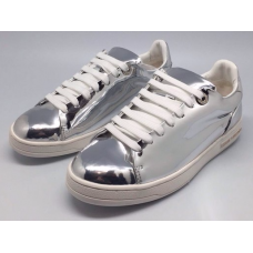 Женские кожаные лаковые кроссовки Louis Vuitton Frontrow Sneakers Women Silver 