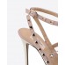 Эксклюзивная брендовая модель Женские летние кожаные туфли Valentino Garavani Rockstud белые с ремешком на щиколотке