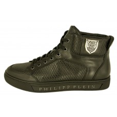 Мужские высокие осенние кроссовки Philipp Plein Anniston кожаные черные