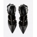 Эксклюзивная брендовая модель Женские черные кожаные туфли Valentino Garavani Rockstud на высоком каблуке