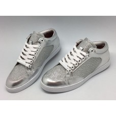 Женские летние кожаные кроссовки Jimmy Choo серебристые