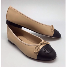 Женские кожаные брендовые балетки Chanel Low Beige