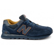 Мужские замшевые кроссовки New Balance 574 Dark Blue/Orange