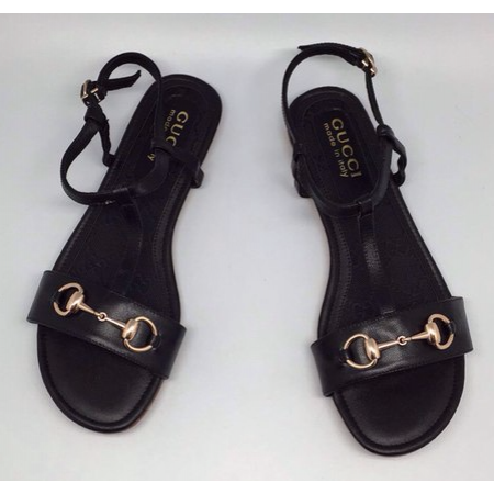 Эксклюзивная брендовая модель Женские кожаные сандалии Gucci черные