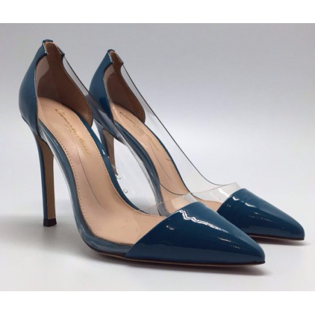 Эксклюзивная брендовая модель Женские кожаные лакированные туфли Gianvito Rossi Plexi синие