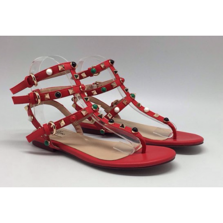 Эксклюзивная брендовая модель Женские кожаные сандалии Valentino Garavani Rockstud красные