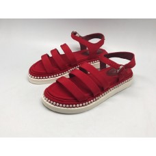 Женские летние сандалии Chanel Cruise красные с белыми бусинами