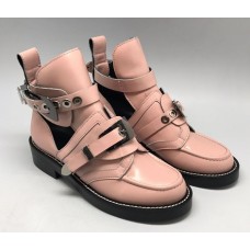 Женские летние лаковые ботинки Balenciaga розовые с застежками 
