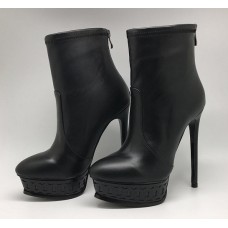 Женские кожаные осенние ботильоны Casadei черные на танкетке и высоком каблуке