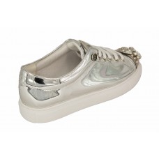 Женские летние лакированные кроссовки Philipp Plein Skull серебристые