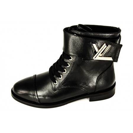 Эксклюзивная брендовая модель Женские осенние кожаные сапоги Louis Vuitton CheckPoint черные