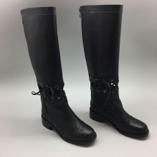 Женские осенние брендовые кожаные сапоги Chanel Cruise Black со шнуровкой