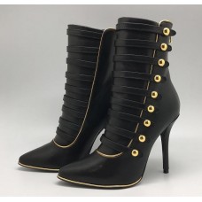 Женские осенние кожаные сапоги Balmain черные на каблуке