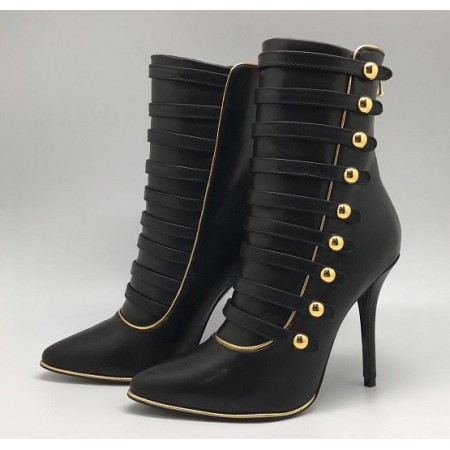 Эксклюзивная брендовая модель Женские осенние кожаные сапоги Balmain черные на каблуке