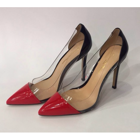 Эксклюзивная брендовая модель Женские кожаные лакированные туфли Gianvito Rossi Plexi черные с красным