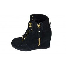 Женские высокие черные кроссовки Louis Vuitton Millenium Black на Танкетке