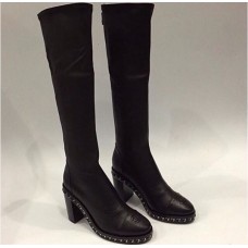 Женские осенние брендовые кожаные сапоги Chanel Black Cruise