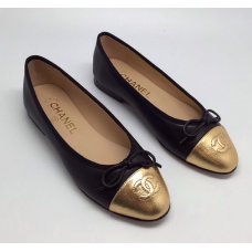 Женские брендовые балетки Chanel Low Black/Gold 