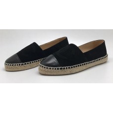 Женские замшевые  эспадрильи Chanel с кожаными вставками черные
