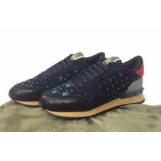Женские кожаные кроссовки Valentino Garavani Rockstud темно синие