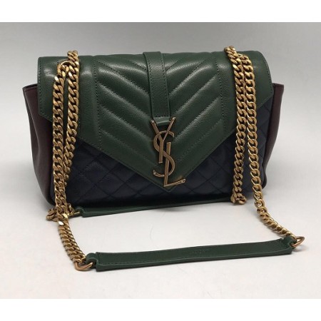 Эксклюзивная брендовая модель Женская кожаная сумка Yves Saint Laurent зеленая с черным