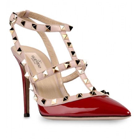 Эксклюзивная брендовая модель Женские кожаные лакированные туфли Valentino красные с ремешком