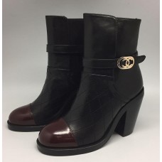 Женские осенние брендовые кожаные сапоги Chanel Black/Bordo