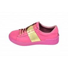 Женские кожаные кроссовки Valentino Garavani Rockstud розовые с золотом