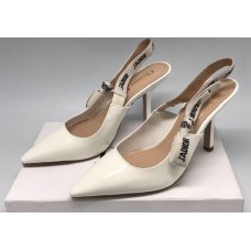 Женские лаковые кожаные туфли Christian Dior белые с открытой пяткой