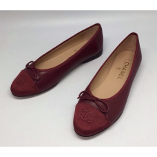 Женские брендовые кожаные балетки Chanel Low Dark Red