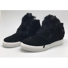 Женские замшевые кеды Christian Dior Cruise черные с отделкой из меха