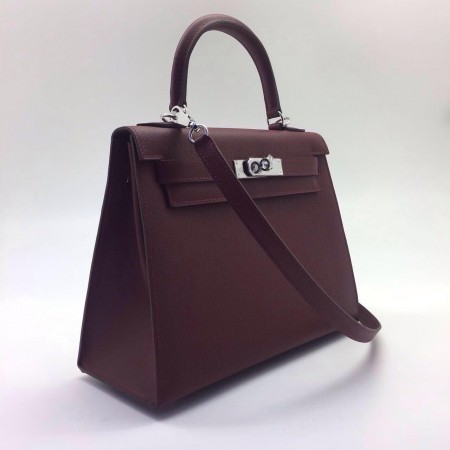 Эксклюзивная брендовая модель Женская кожаная сумка Hermes бордовая 28 см