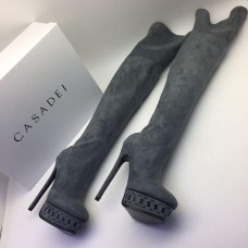 Женские брендовые замшевые ботфорты Casadei Grey