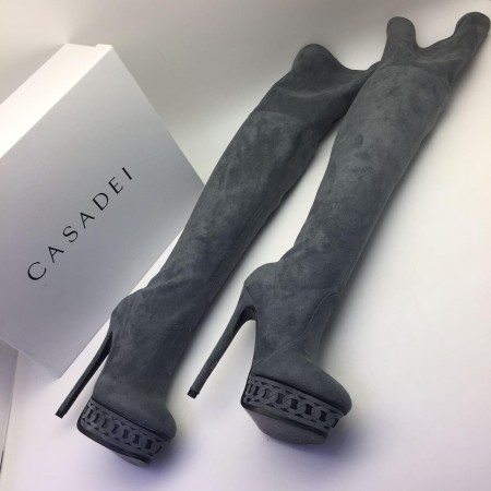 Эксклюзивная брендовая модель Женские брендовые замшевые ботфорты Casadei Grey