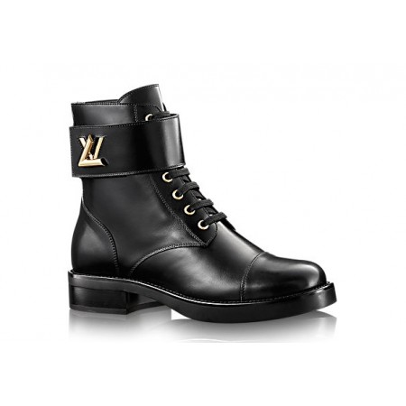 Эксклюзивная брендовая модель Женские осенние кожаные сапоги Louis Vuitton CheckPoint черные с золотой пряжкой