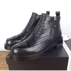 Женские осенние кожаные брендовые ботинки Chanel Черные