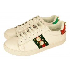 Женские летние кожаные кроссовки Gucci белые с шипами