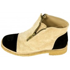 Женские осенние замшевые брендовые ботинки Chanel BeigeBlack