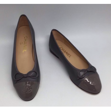 Женские брендовые кожаные балетки Chanel Dark Grey
