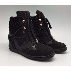 Женские высокие осенние кроссовки Louis Vuitton Millenium черные на Танкетке