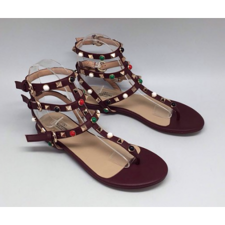 Эксклюзивная брендовая модель Женские кожаные сандалии Valentino Garavani Rockstud коричневые