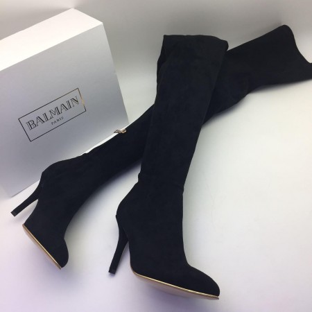 Эксклюзивная брендовая модель Женские замшевые брендовые ботфорты Balmain черные