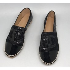 Женские лаковые  эспадрильи Chanel черные с пайетками 