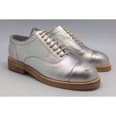 Женские осенние брендовые кожаные ботинки Chanel Full Silver
