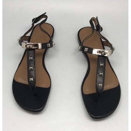 Эксклюзивная брендовая модель Женские кожаные сандалии Hermes черные