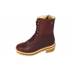 Женские брендовые кожаные осенние ботинки Chanel High Bordo
