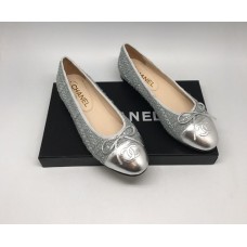 Женские брендовые  балетки Chanel Cruise комбинированные серебристый металлик 